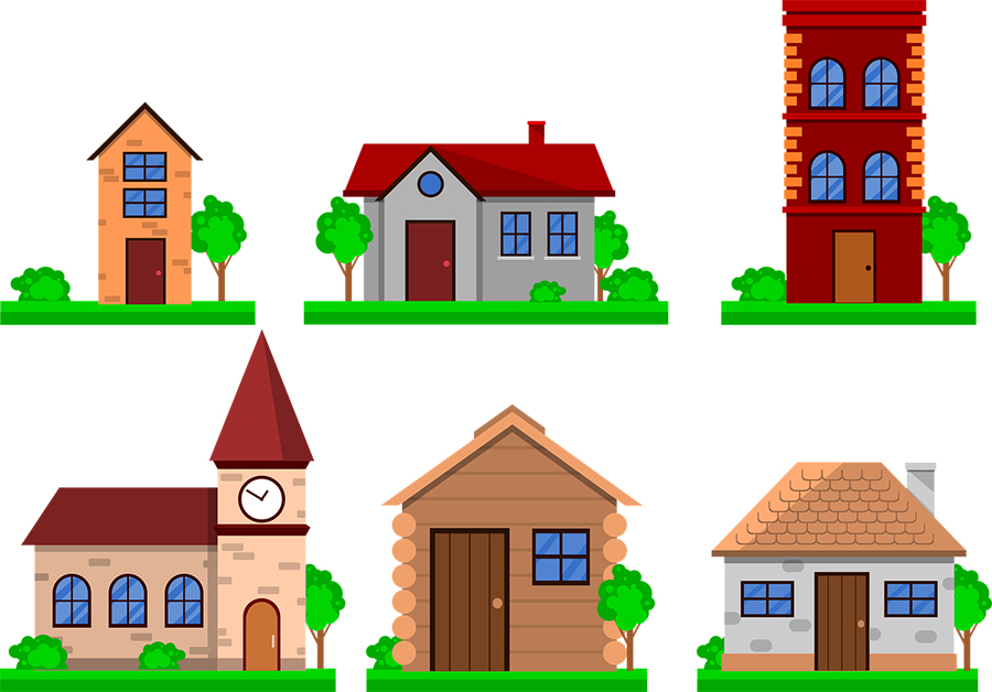 Tekeningen van 6 verschillende huizen, van modern tot klassiek en wat er tussenin zit. Aan wat voor soort woningen hebben de inwoners van de gemeente Olst-Wijhe behoefte?